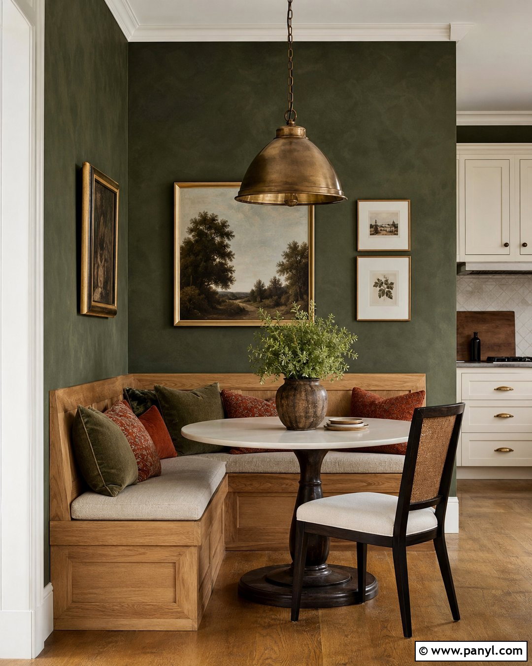 Dark Green Limewash Kitchen Banquette - 30 dark green limewash walls
