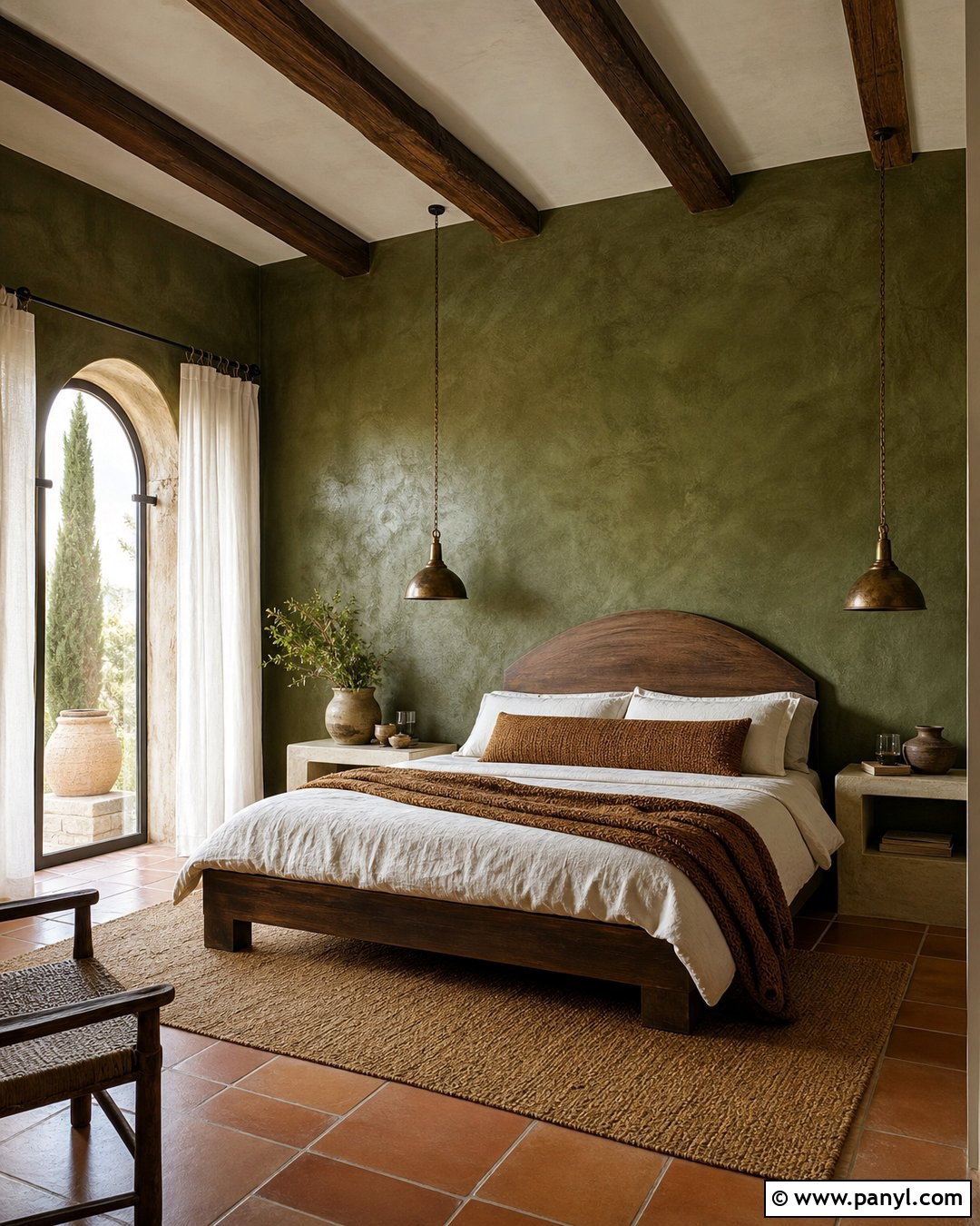 Dark Green Limewash Mediterranean Bedroom - 30 dark green limewash walls