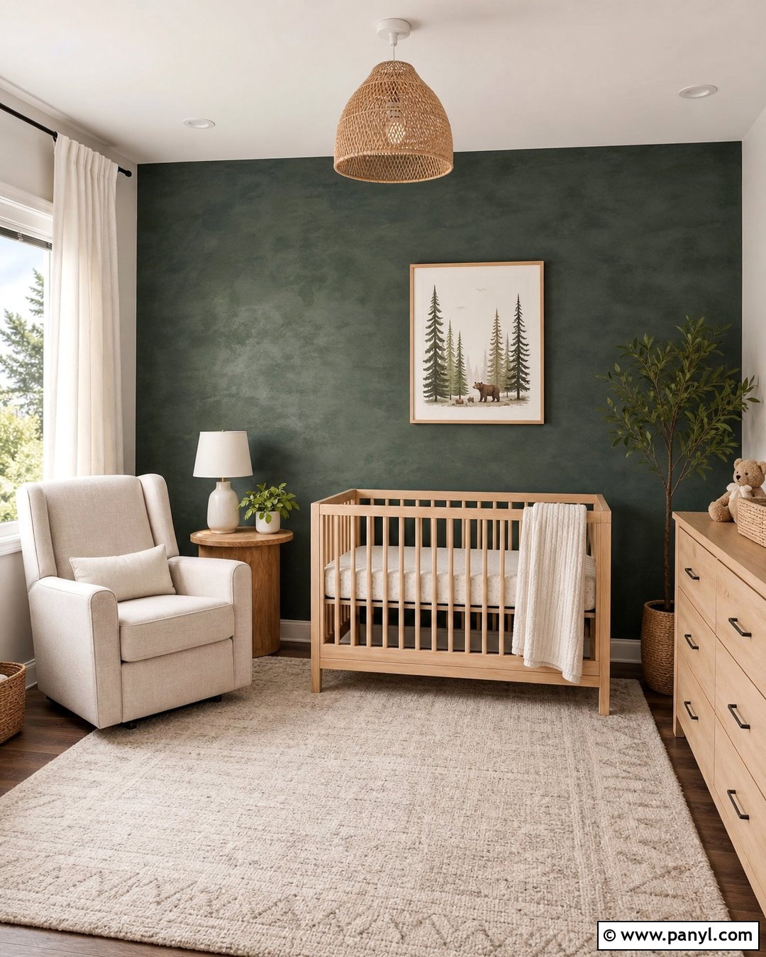 Dark Green Limewash Nursery With Neutral Decor - 30 dark green limewash walls