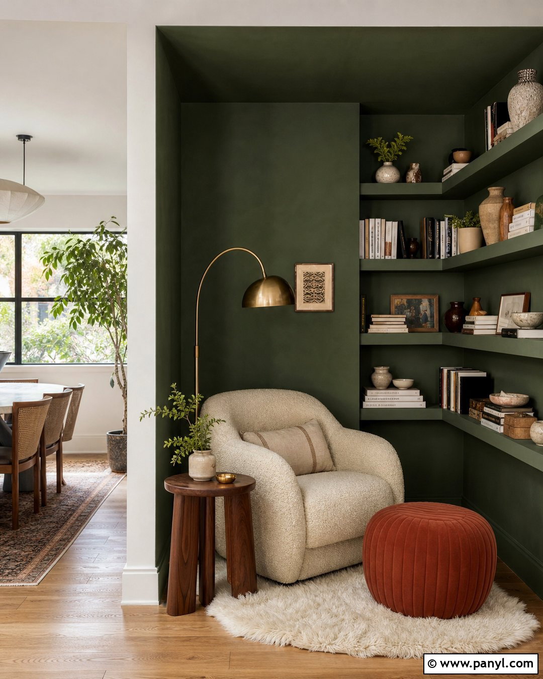Dark Green Limewash Reading Nook - 25 Limewash Dark Green Ideas