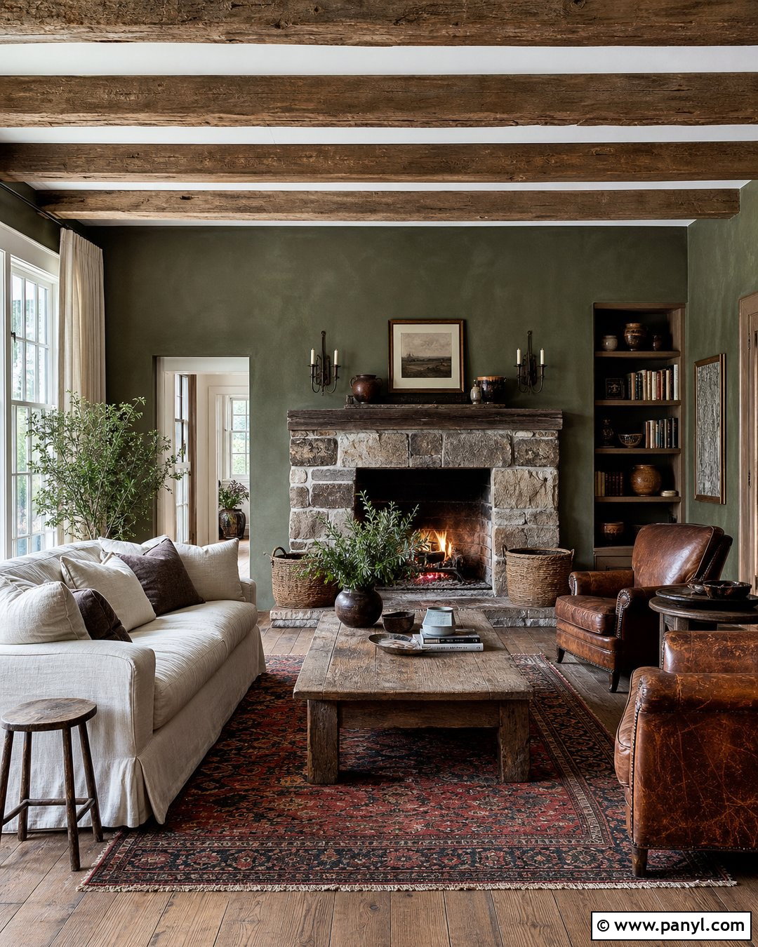 Dark Green Limewash Rustic Room - 25 Limewash Dark Green Ideas