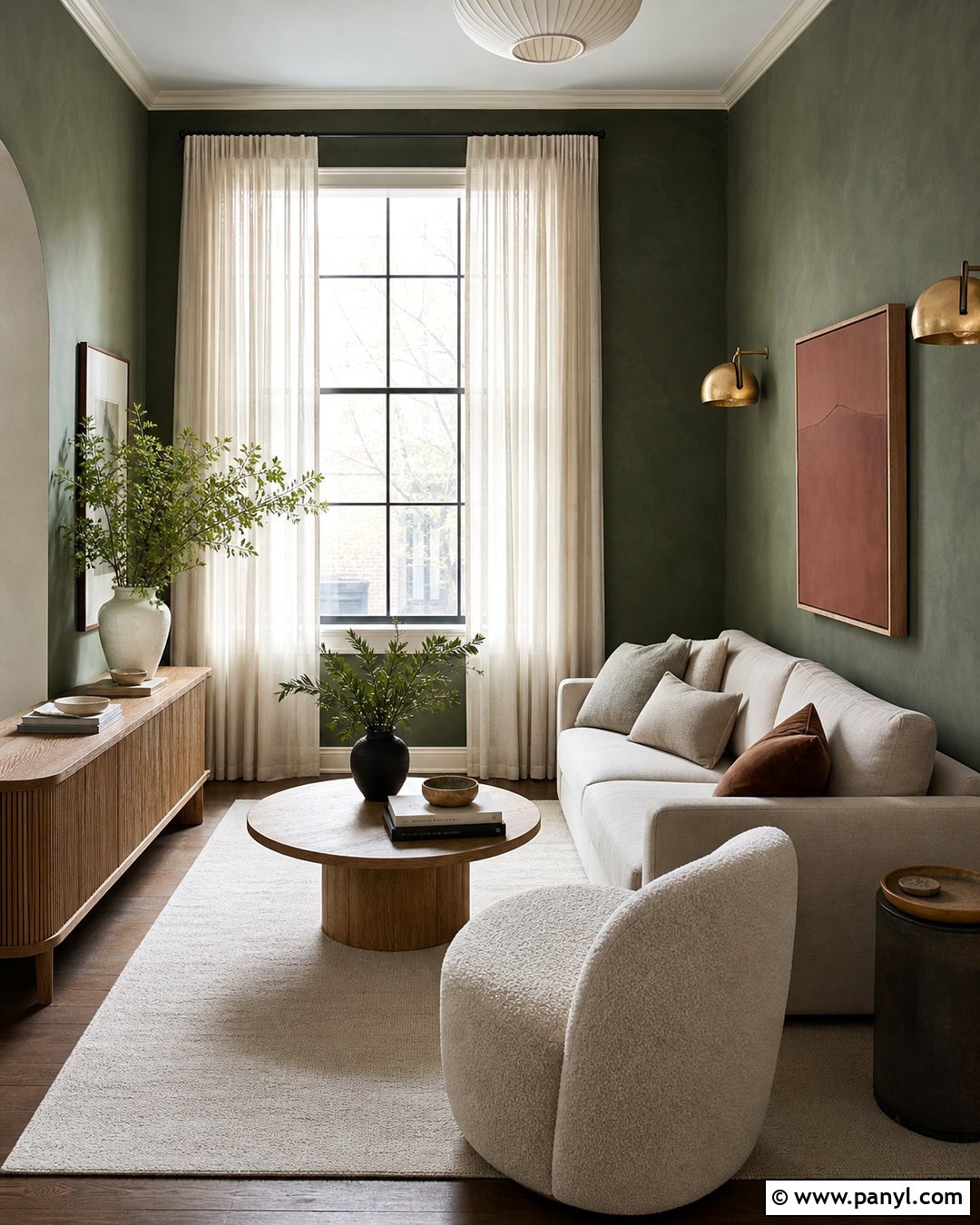 Dark Green Limewash Small Living Room With Beige Decor - 30 dark green limewash walls