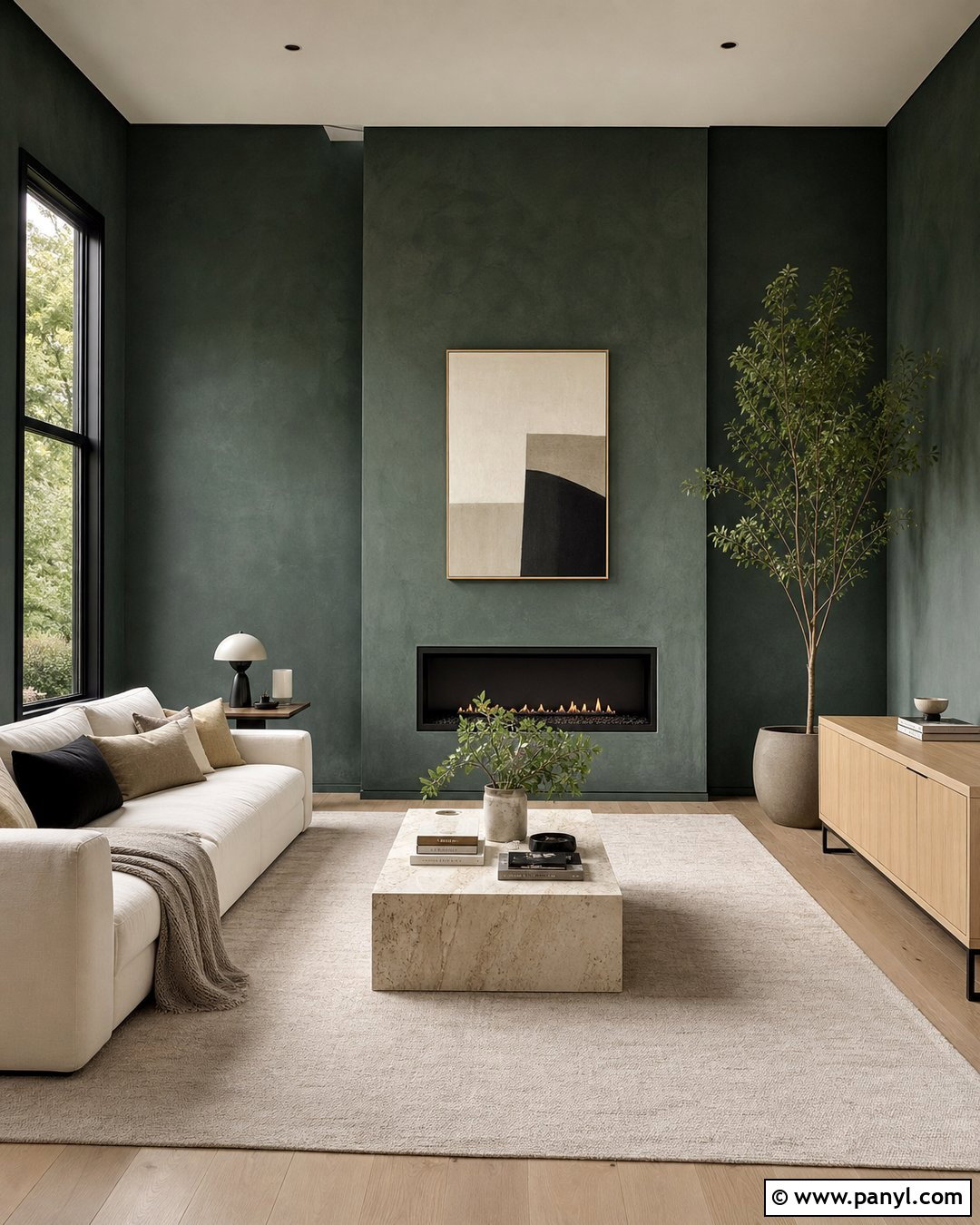 Dark Green Limewash With Black Accents - 25 Limewash Dark Green Ideas