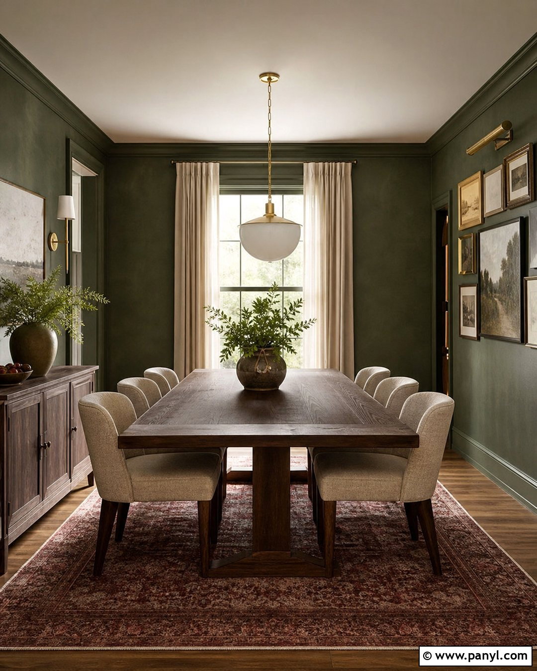 Dark Green Limewash With Brass Decor - 25 Limewash Dark Green Ideas