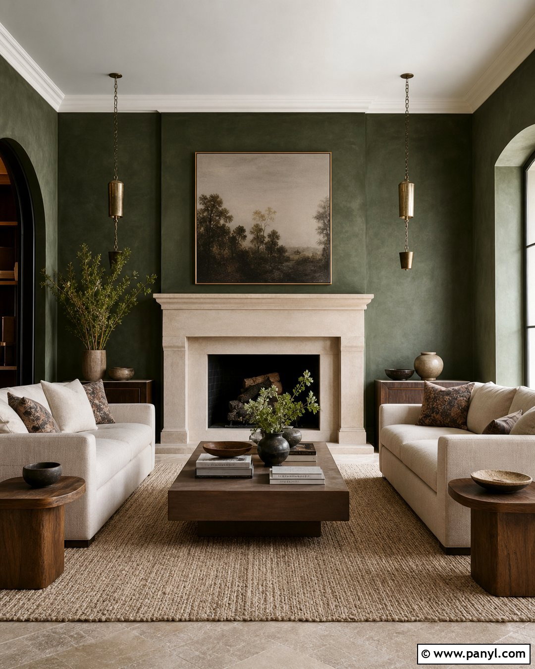 Dark Green Limewash With Natural Stone - 25 Limewash Dark Green Ideas