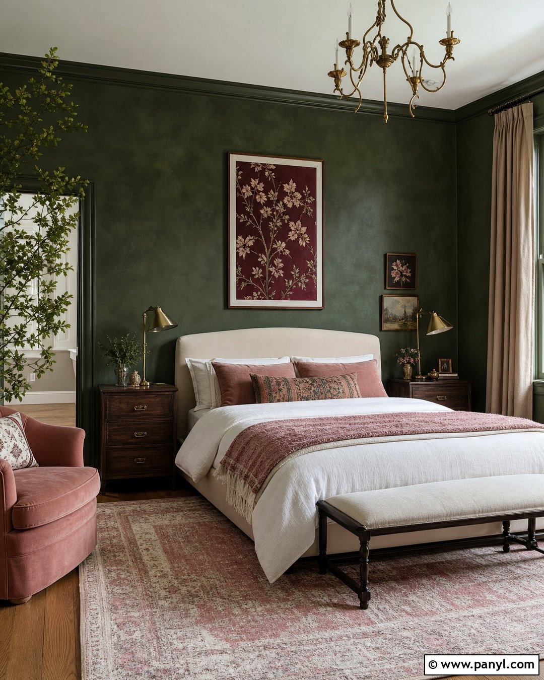 Dark Green Limewash With Pink Decor - 25 Limewash Dark Green Ideas