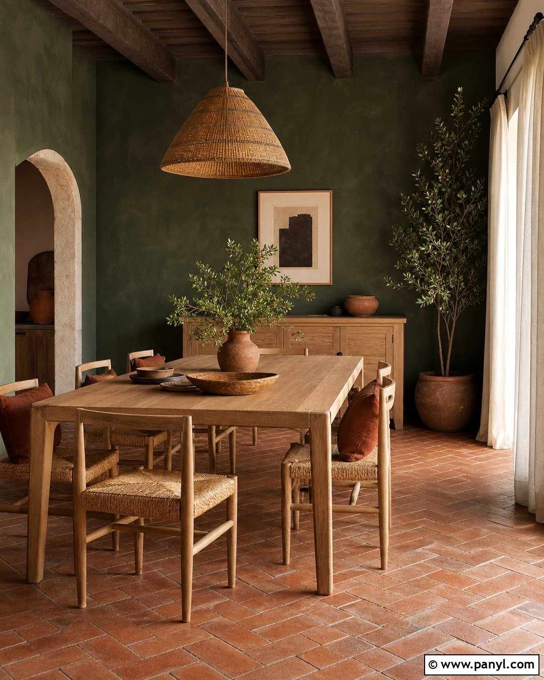 Dark Green Limewash With Terracotta - 25 Limewash Dark Green Ideas