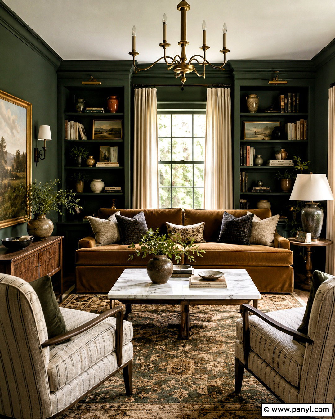 Dark Green Living Room - 20 dark moody interior design ideas