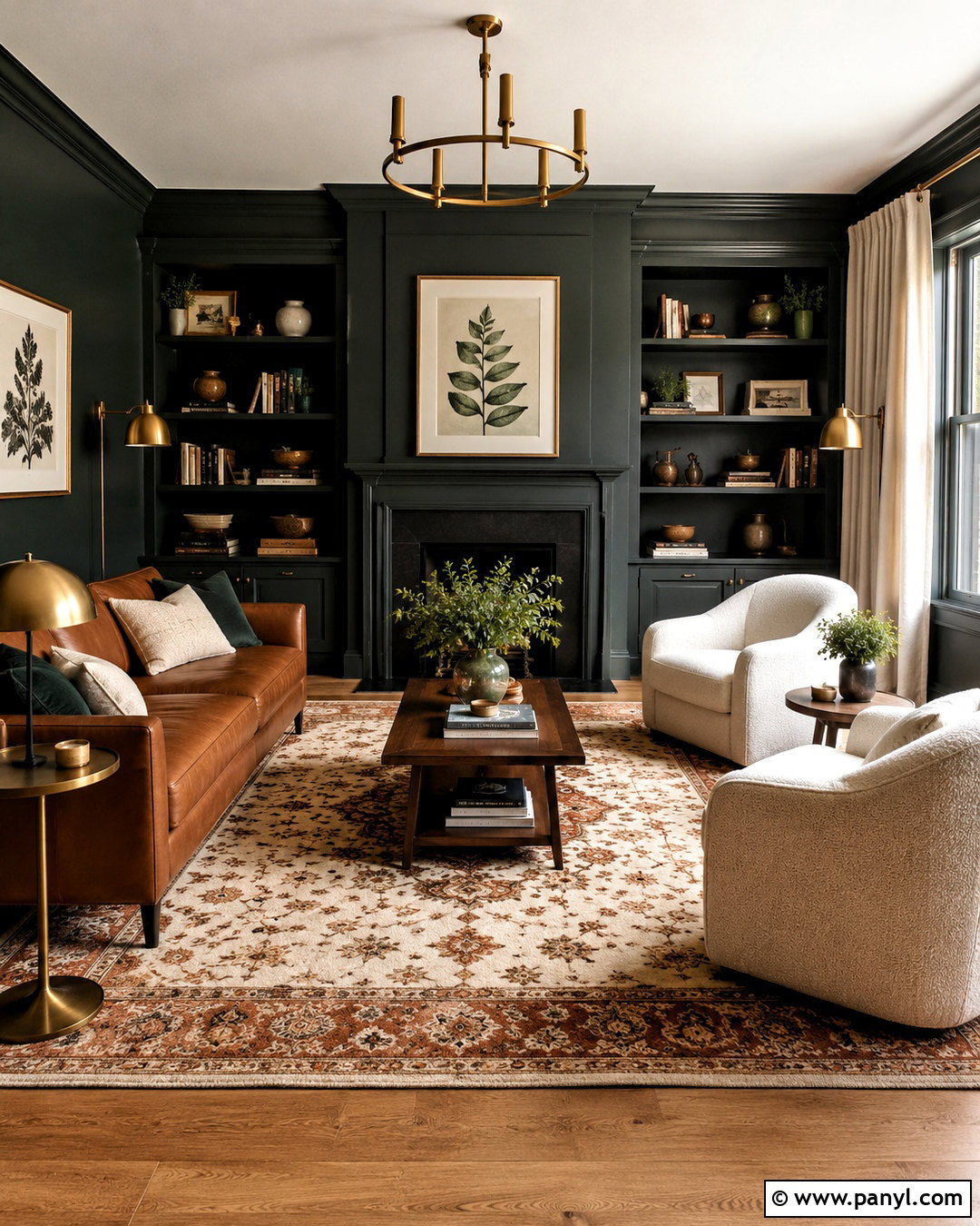 Dark Green Living Room - 20 dark painted rooms