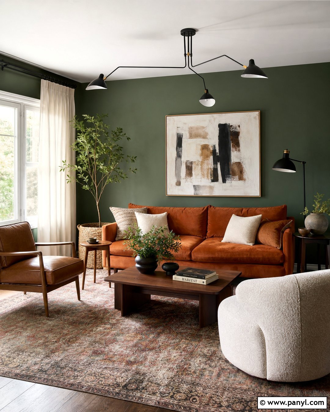 Dark Green Living Room Wall With Burnt Orange - 30 dark green wall color ideas