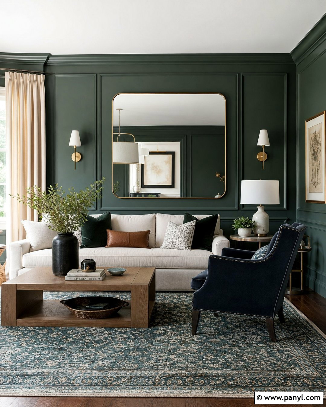 Dark Green Living Room Wall With Navy Accents - 30 dark green wall color ideas