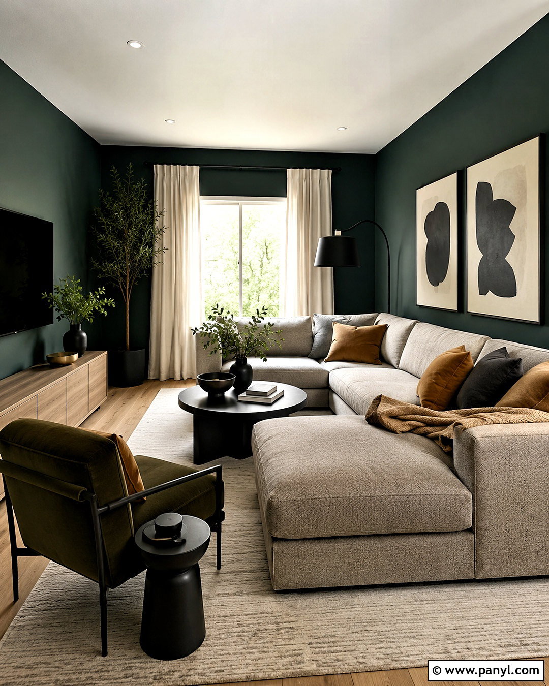 Dark Green Living Room With Black Accents - 20 dark green living room ideas