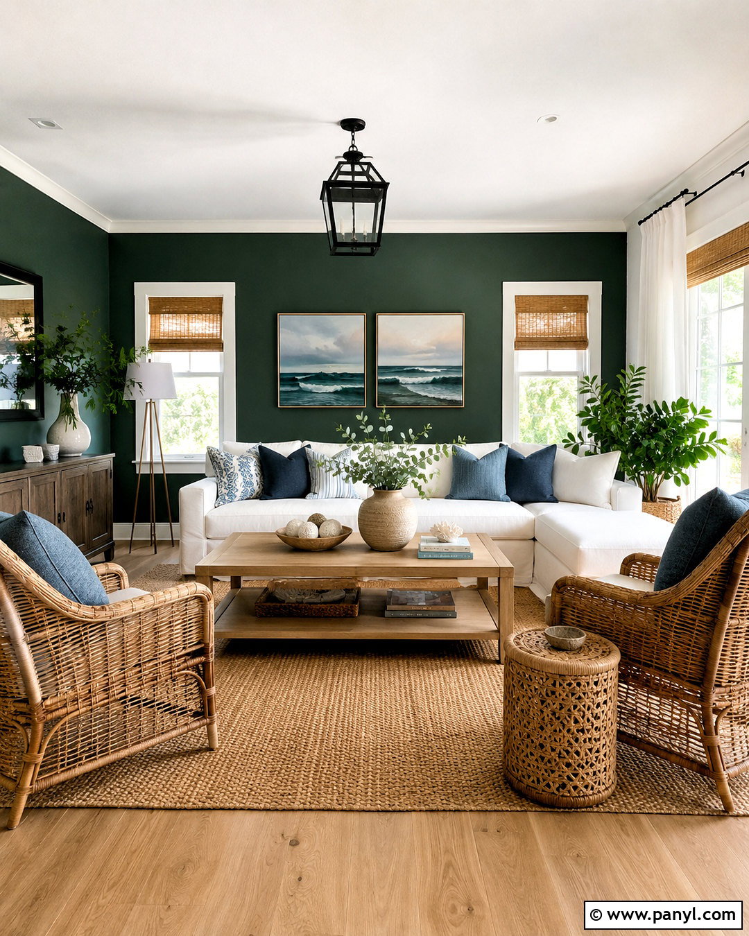 Dark Green Living Room With Coastal Decor - 20 dark green living room ideas