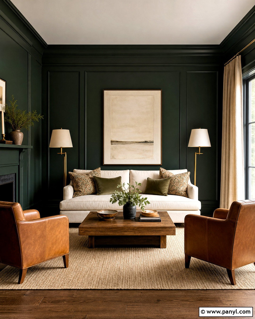 Dark Green Living Room With Cream Sofa - 20 dark green interior design ideas