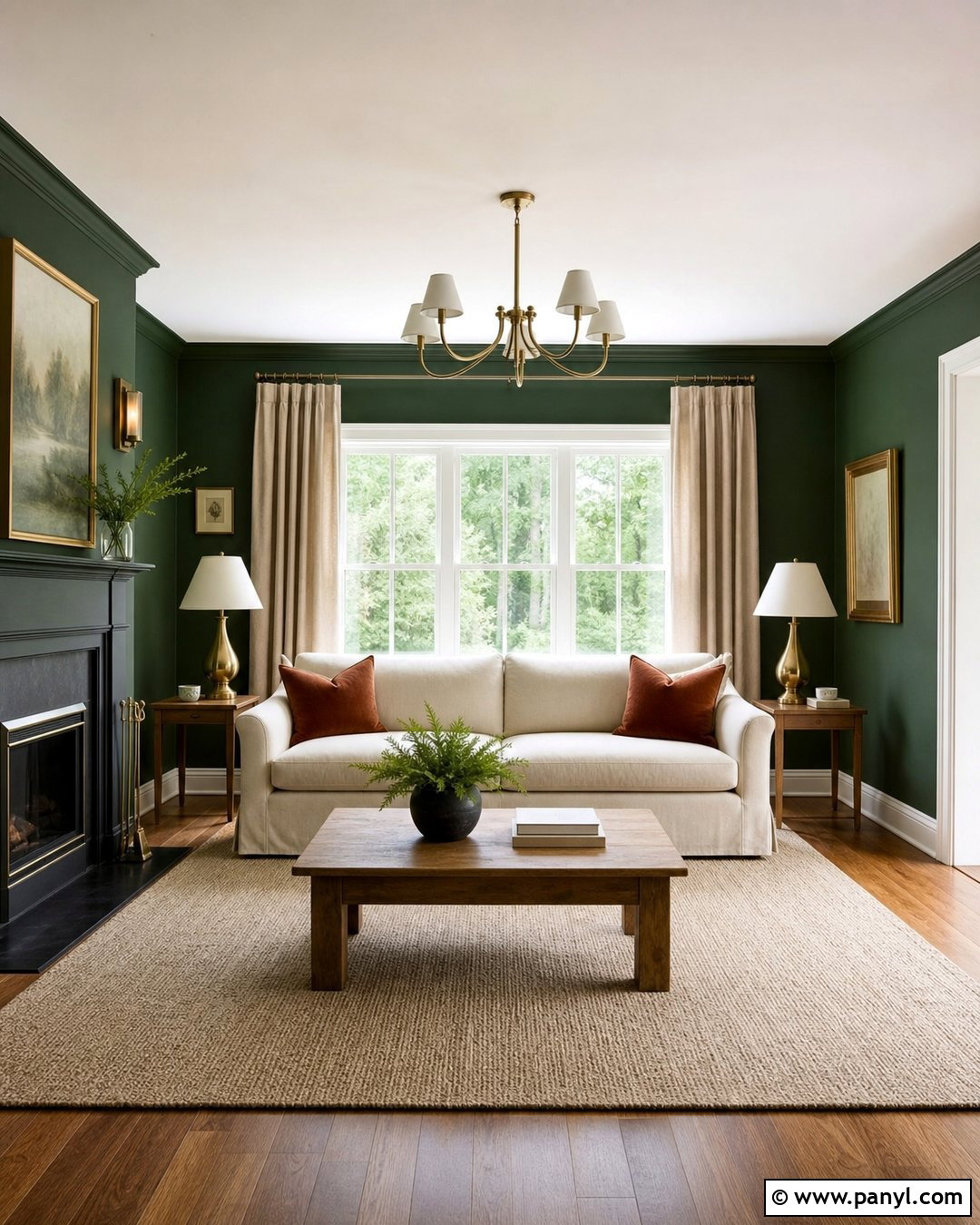 Dark Green Living Room With Cream Sofa - 20 Dark Green Color For Wall Ideas