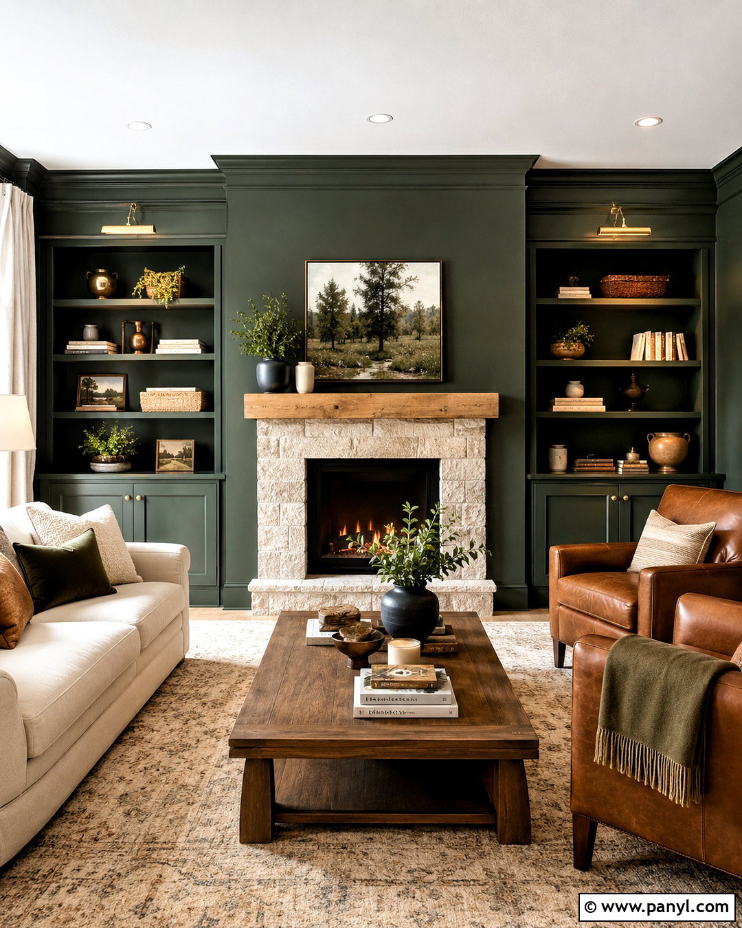 Dark Green Living Room With Fireplace - 20 dark green living room ideas