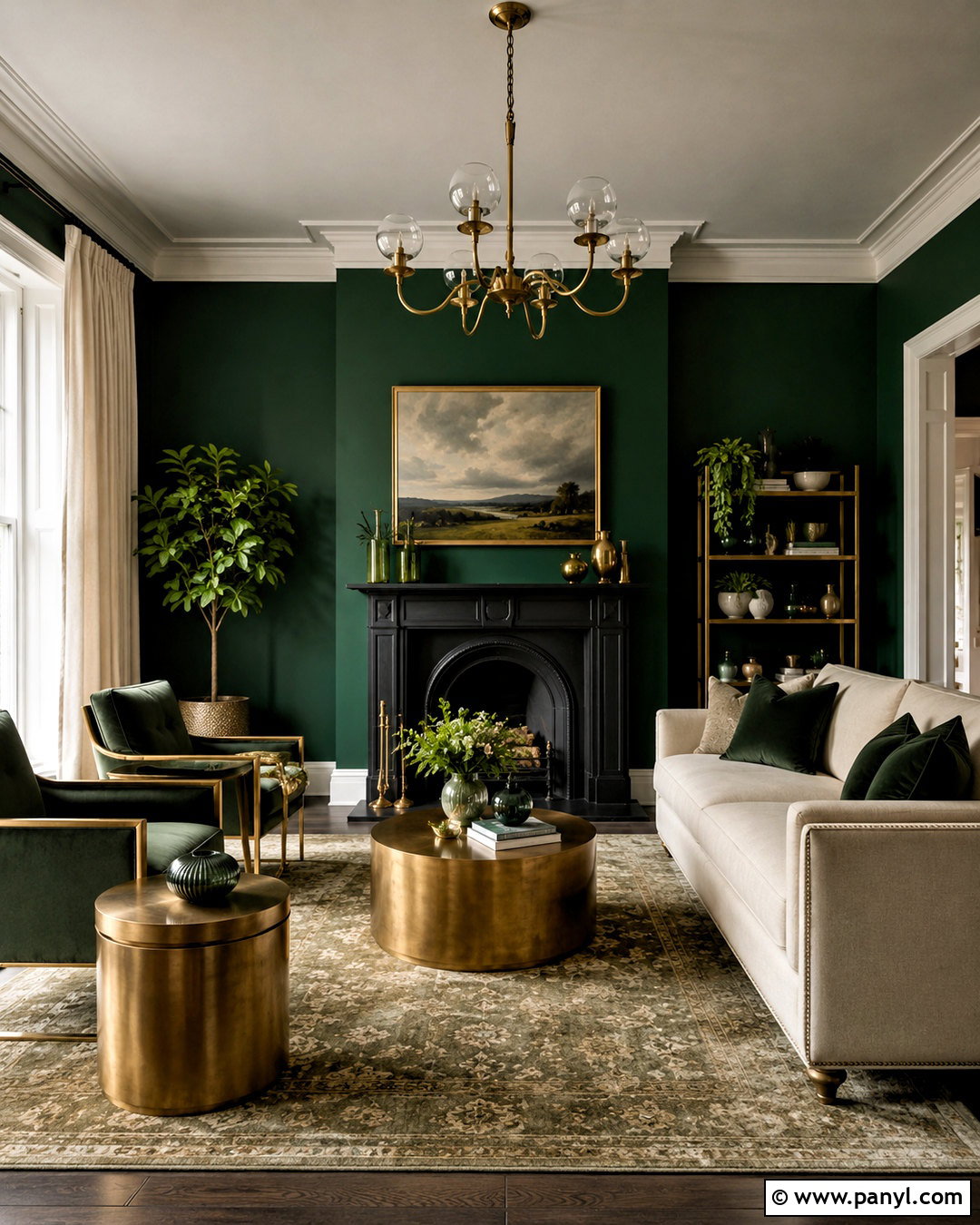 Dark Green Living Room With Gold Accents - 20 dark green living room ideas