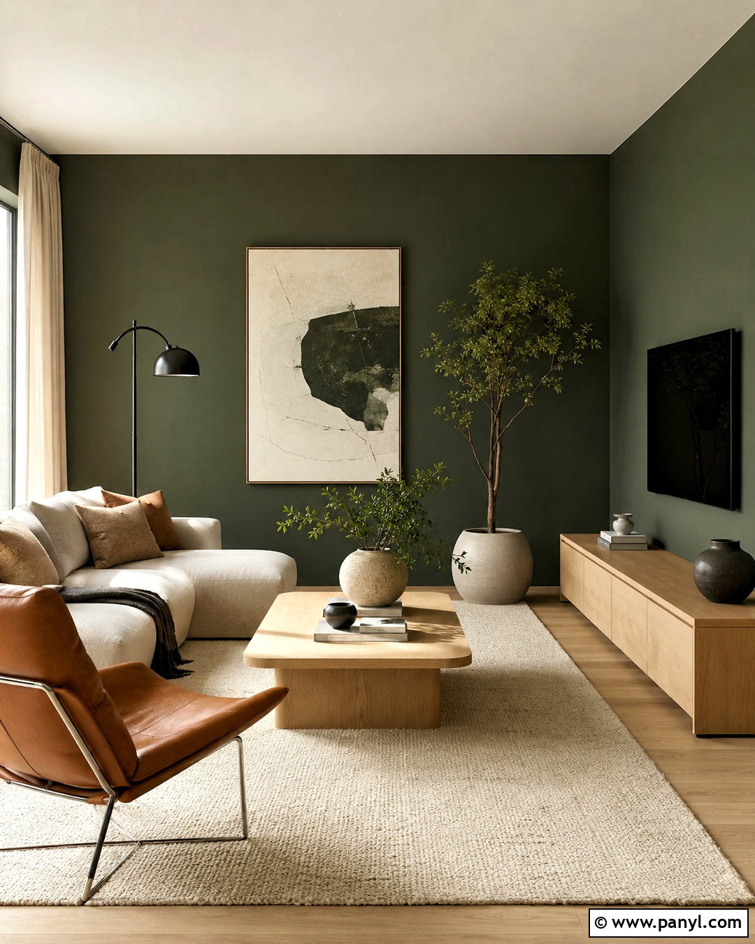 Dark Green Living Room With Minimalist Decor - 20 dark green living room ideas