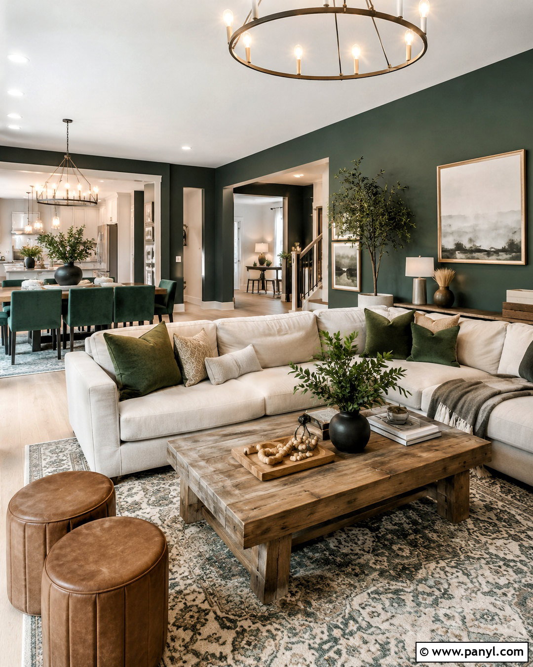 Dark Green Living Room With Open-Plan Layout - 20 dark green living room ideas