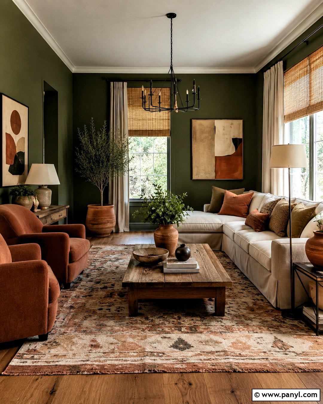 Dark Green Living Room With Terracotta Decor - 20 dark green living room ideas
