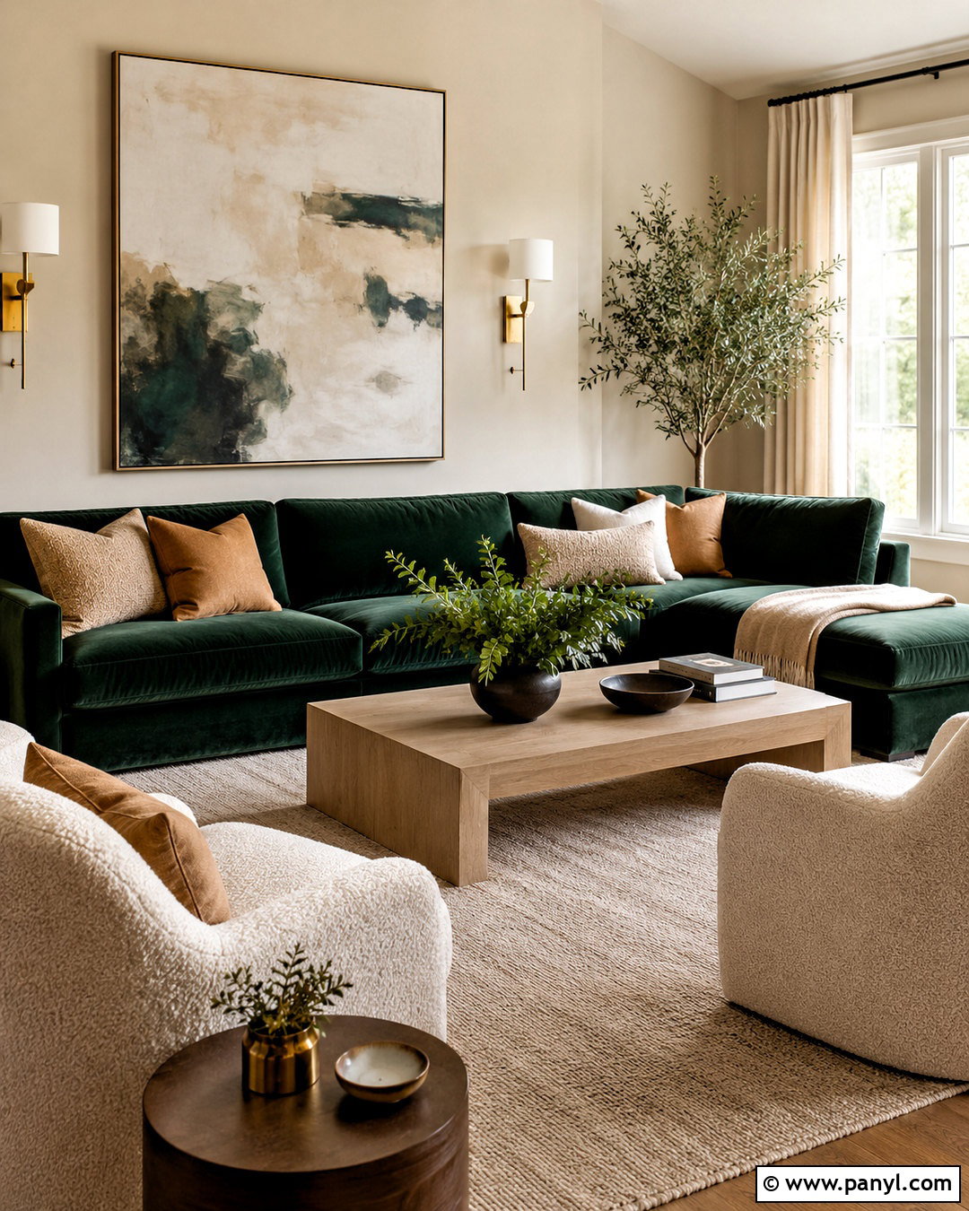 Dark Green Living Room With Velvet Sofa - 20 dark green living room ideas