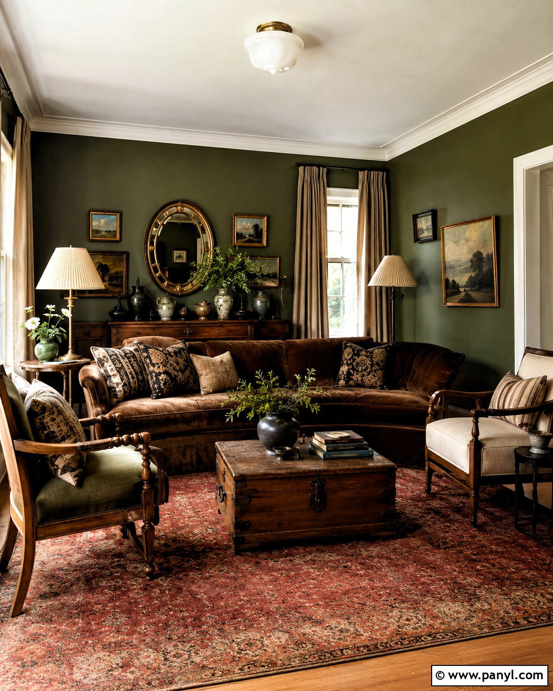 Dark Green Living Room With Vintage Furniture - 20 dark green living room ideas