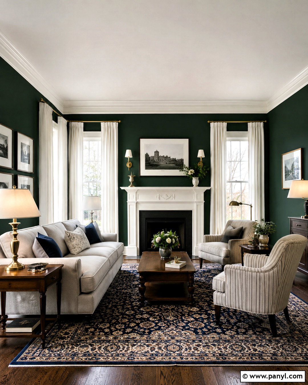 Dark Green Living Room With White Trim - 20 dark green living room ideas