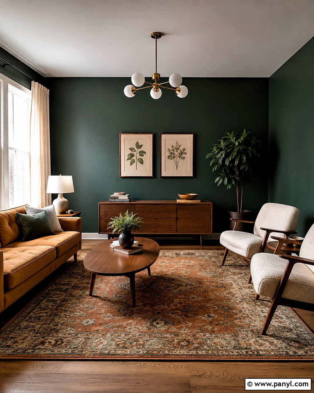 Dark Green Living Room With Wood Furniture - 20 dark green living room ideas