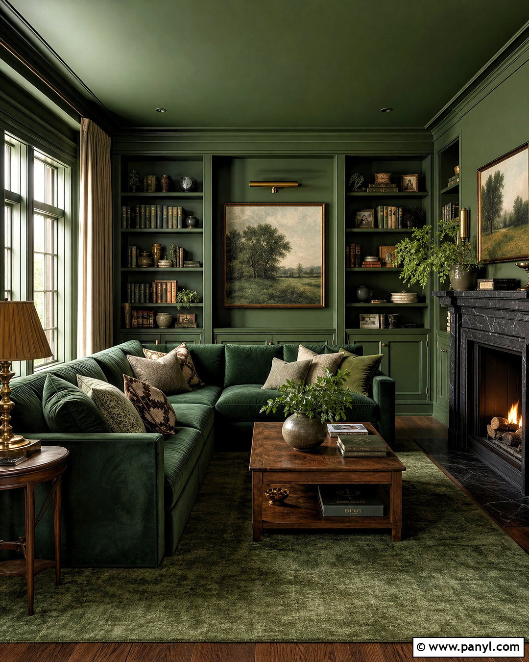 Dark Green Living Room - 20 all green room ideas