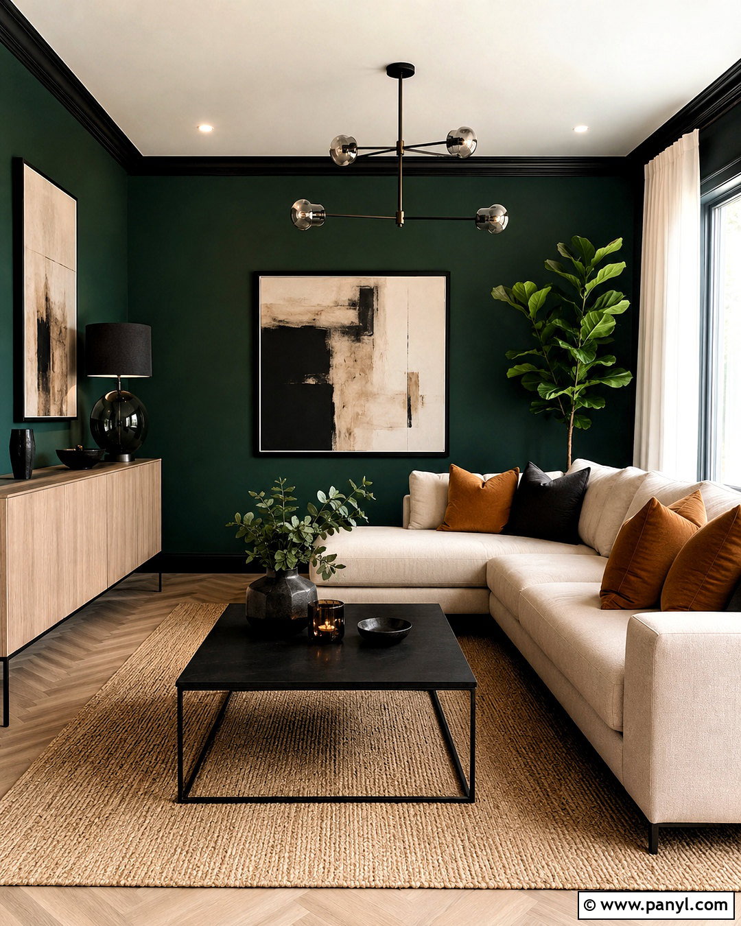 Dark Green Lounge With Black Accents - 20 dark green lounge ideas