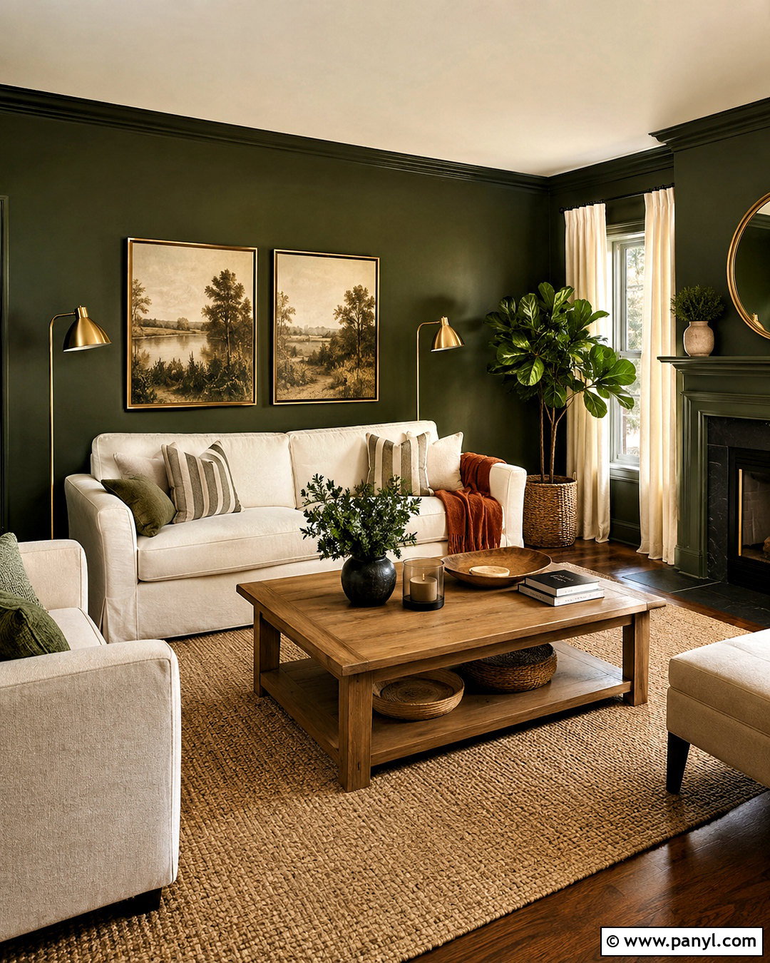 Dark Green Lounge With Cream Sofa - 20 dark green lounge ideas