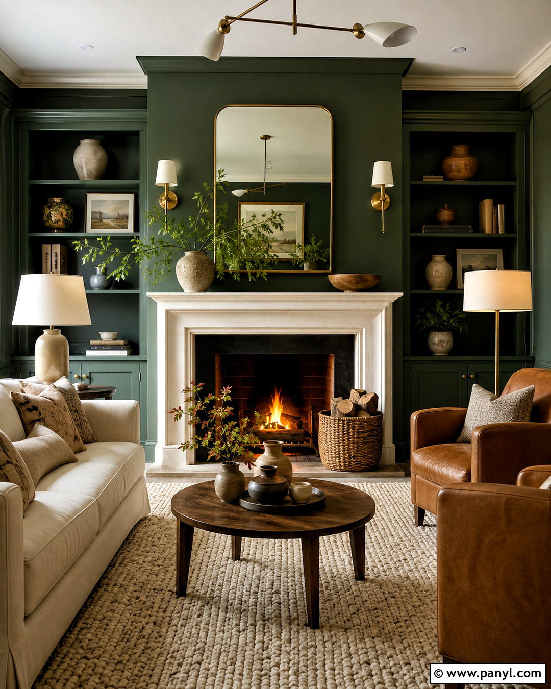 Dark Green Lounge With Fireplace - 20 dark green lounge ideas