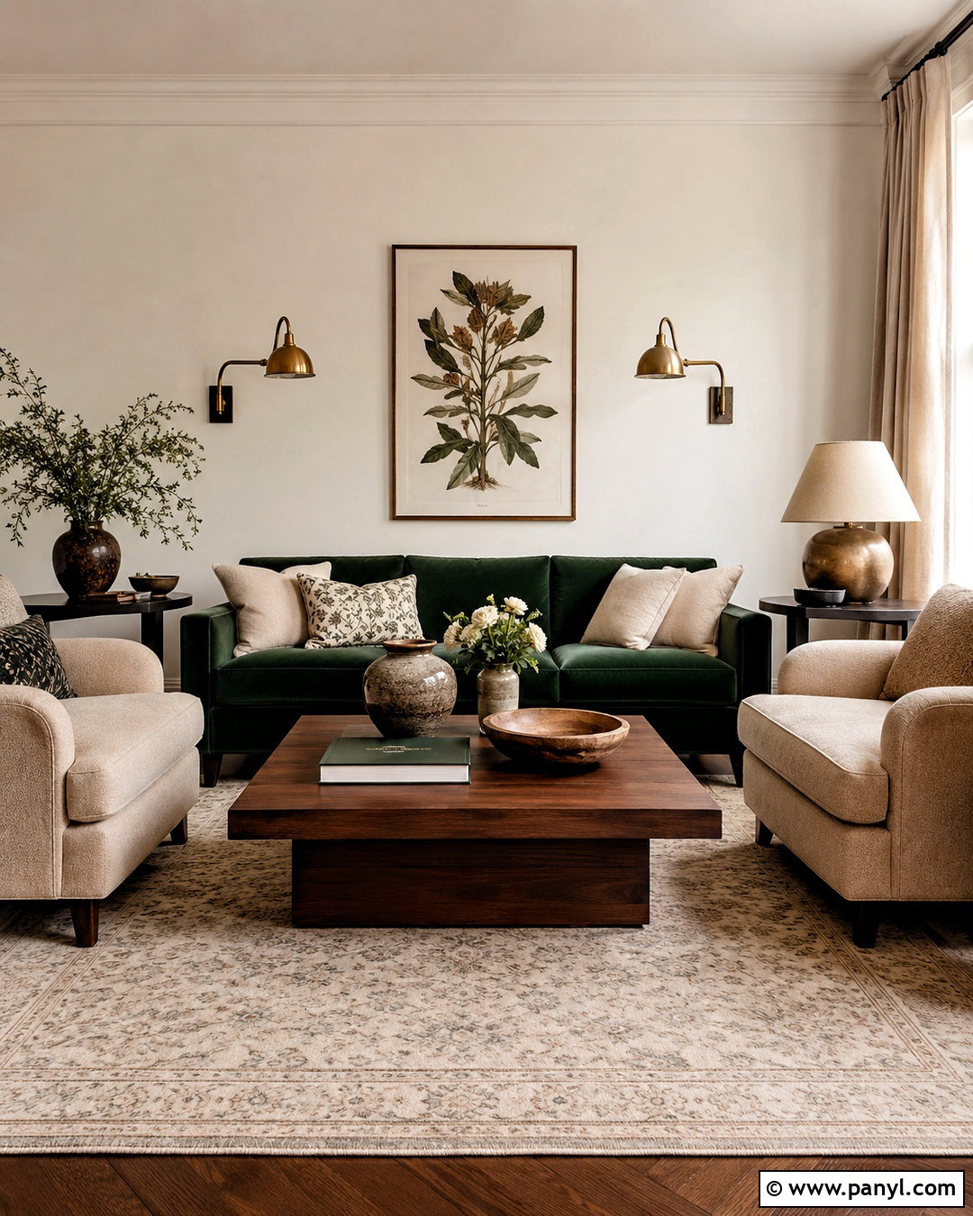 Dark Green Lounge With Velvet Sofa - 20 dark green lounge ideas