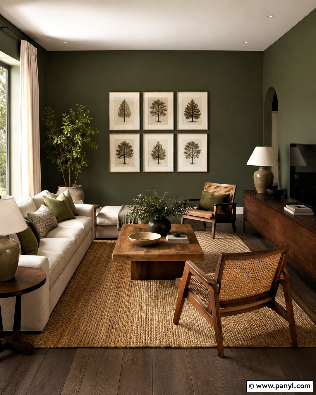 Dark Green Lounge With Wood Furniture - 20 dark green lounge ideas