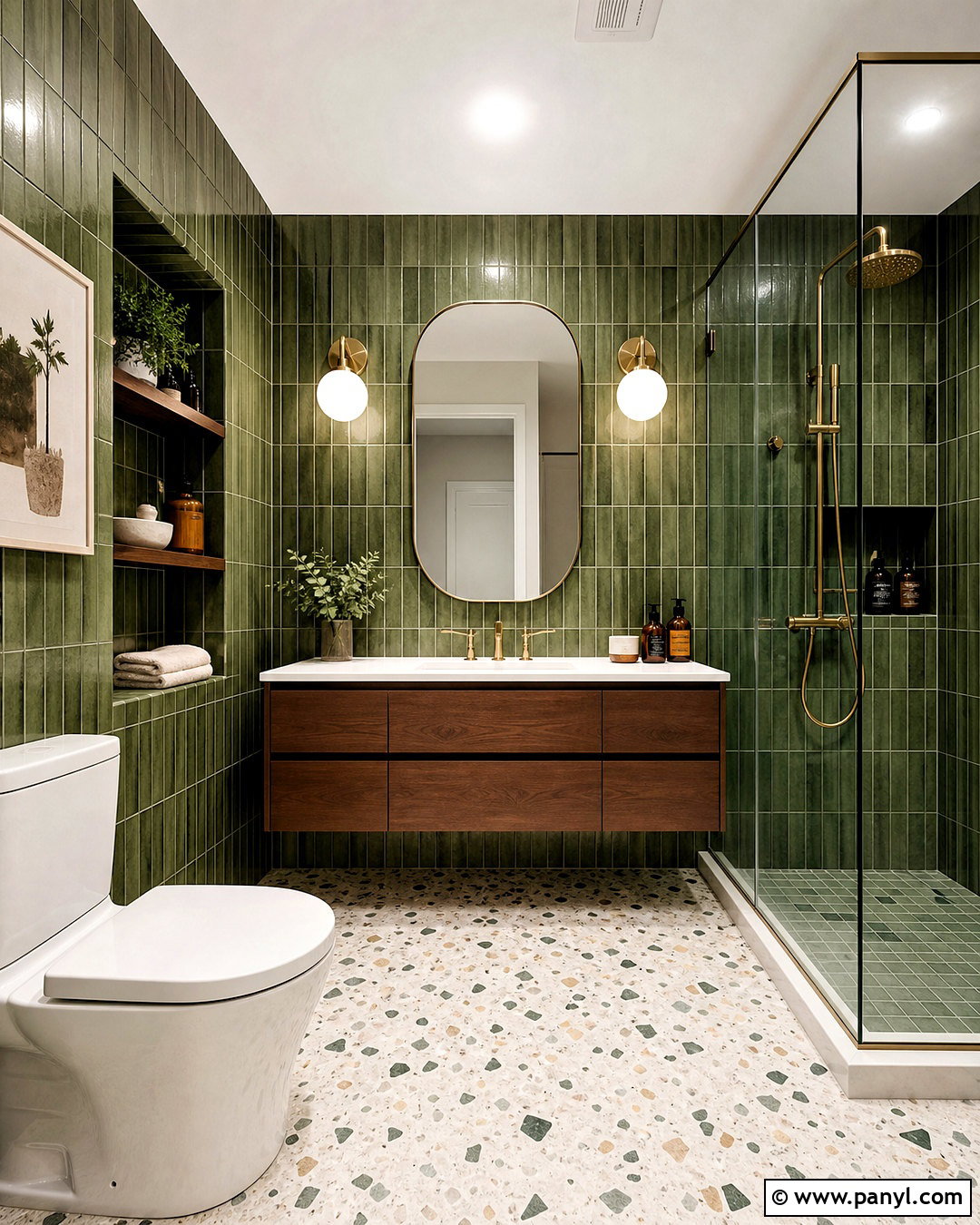 Dark Green Midcentury Bathroom - 20 small dark green bathroom ideas