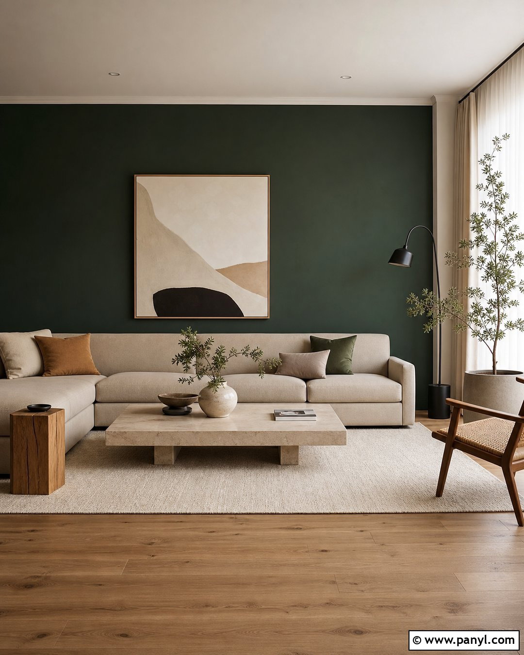 Dark Green Minimalist Feature Wall - 30 dark green feature wall ideas