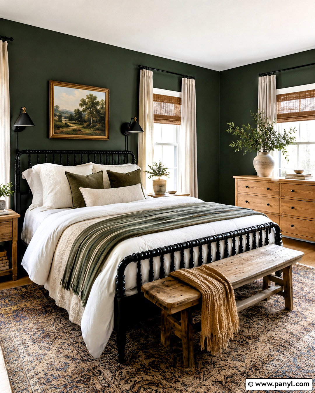 Dark Green Modern Farmhouse Bedroom - 20 dark green walls bedroom ideas