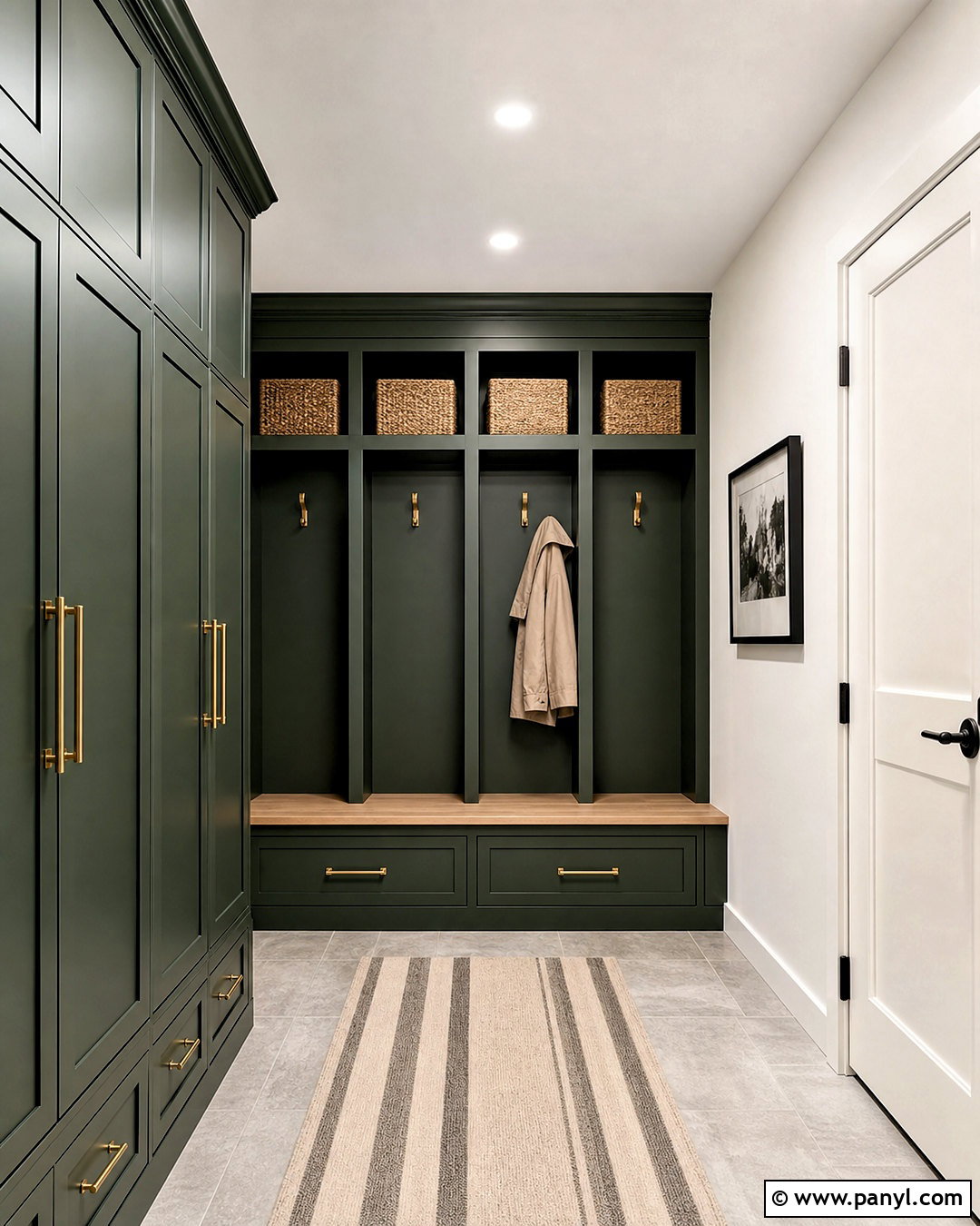 Dark Green Mudroom Cabinets With Brass Hardware - 20 dark green mudroom ideas