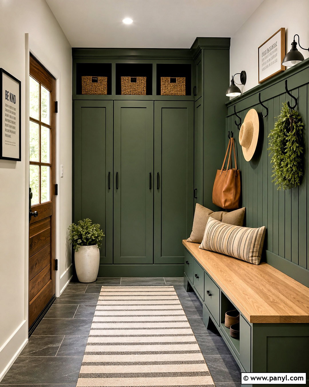 Dark Green Mudroom With Bench Storage - 20 dark green interior design ideas