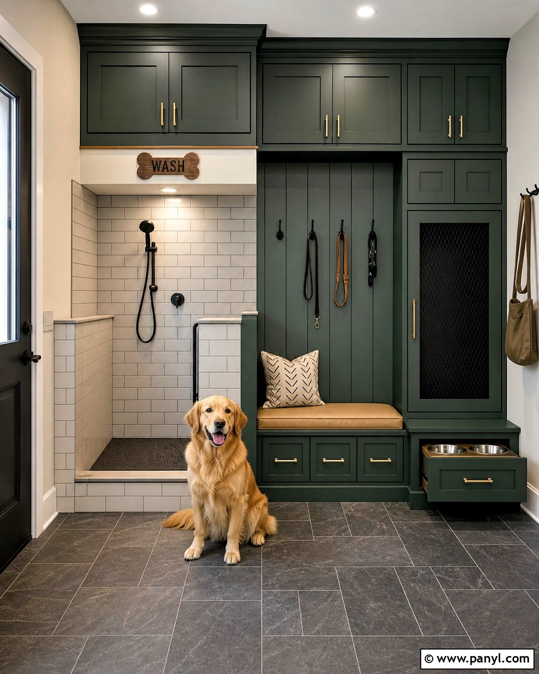 Dark Green Mudroom With Dog Wash - 20 dark green mudroom ideas