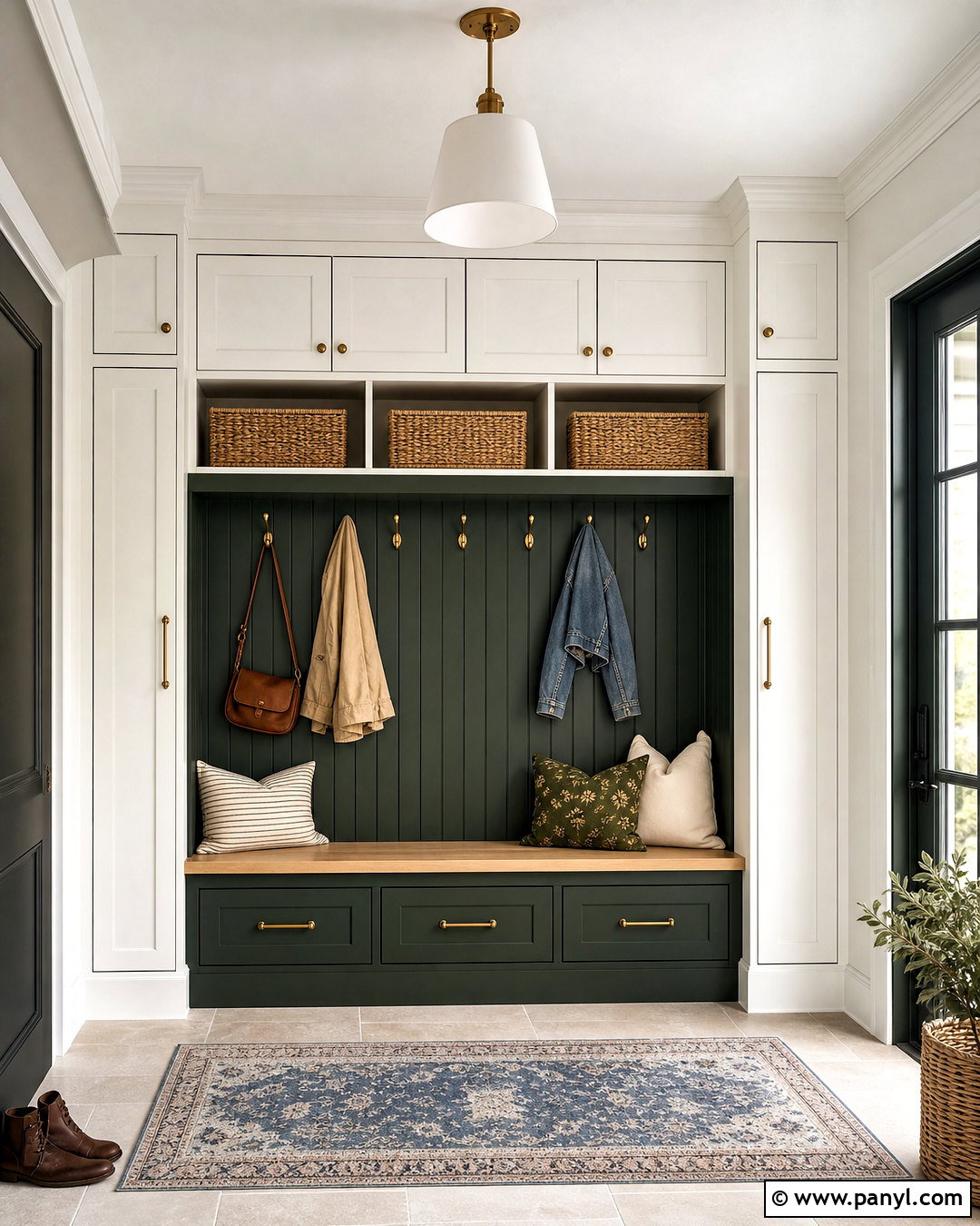 Dark Green Mudroom With White Cabinets - 20 dark green mudroom ideas