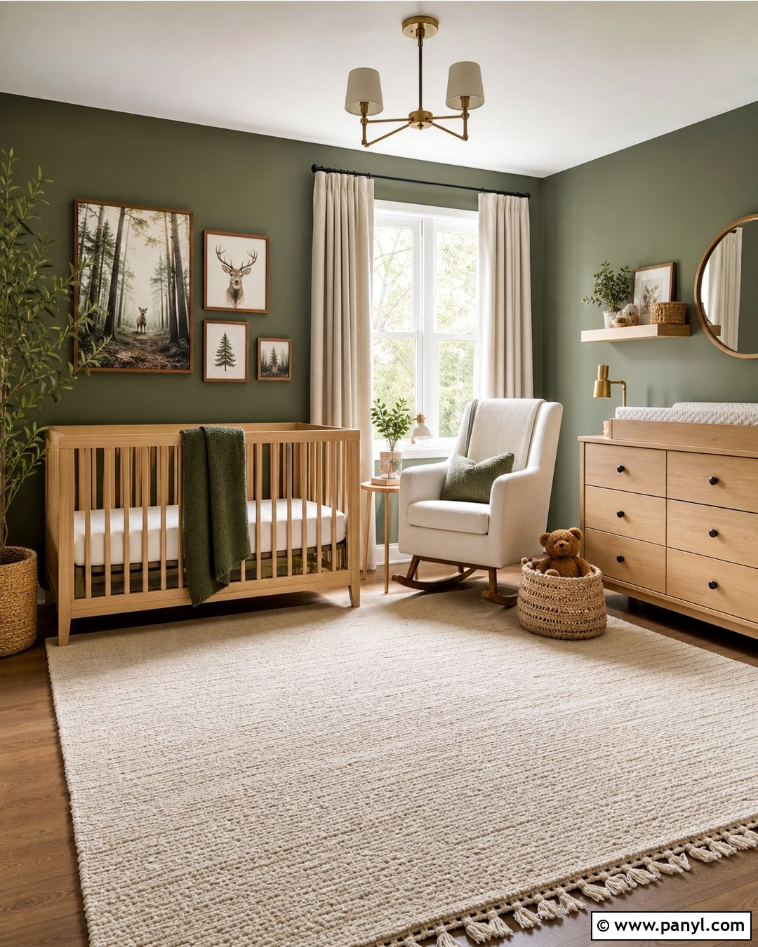 Dark Green Nursery Wall With Natural Wood - 30 dark green wall color ideas