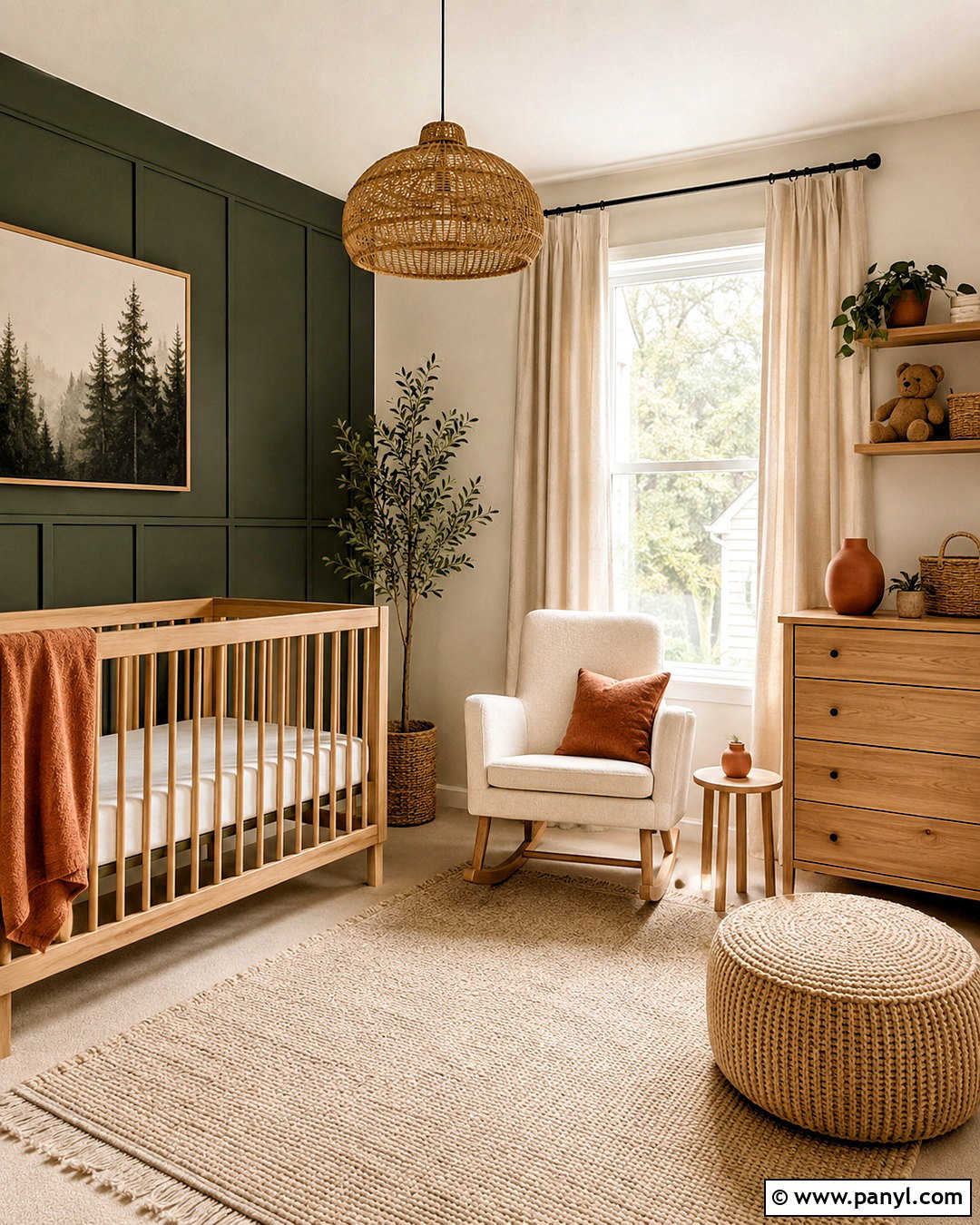 Dark Green Nursery With Natural Wood - 20 dark green decor ideas
