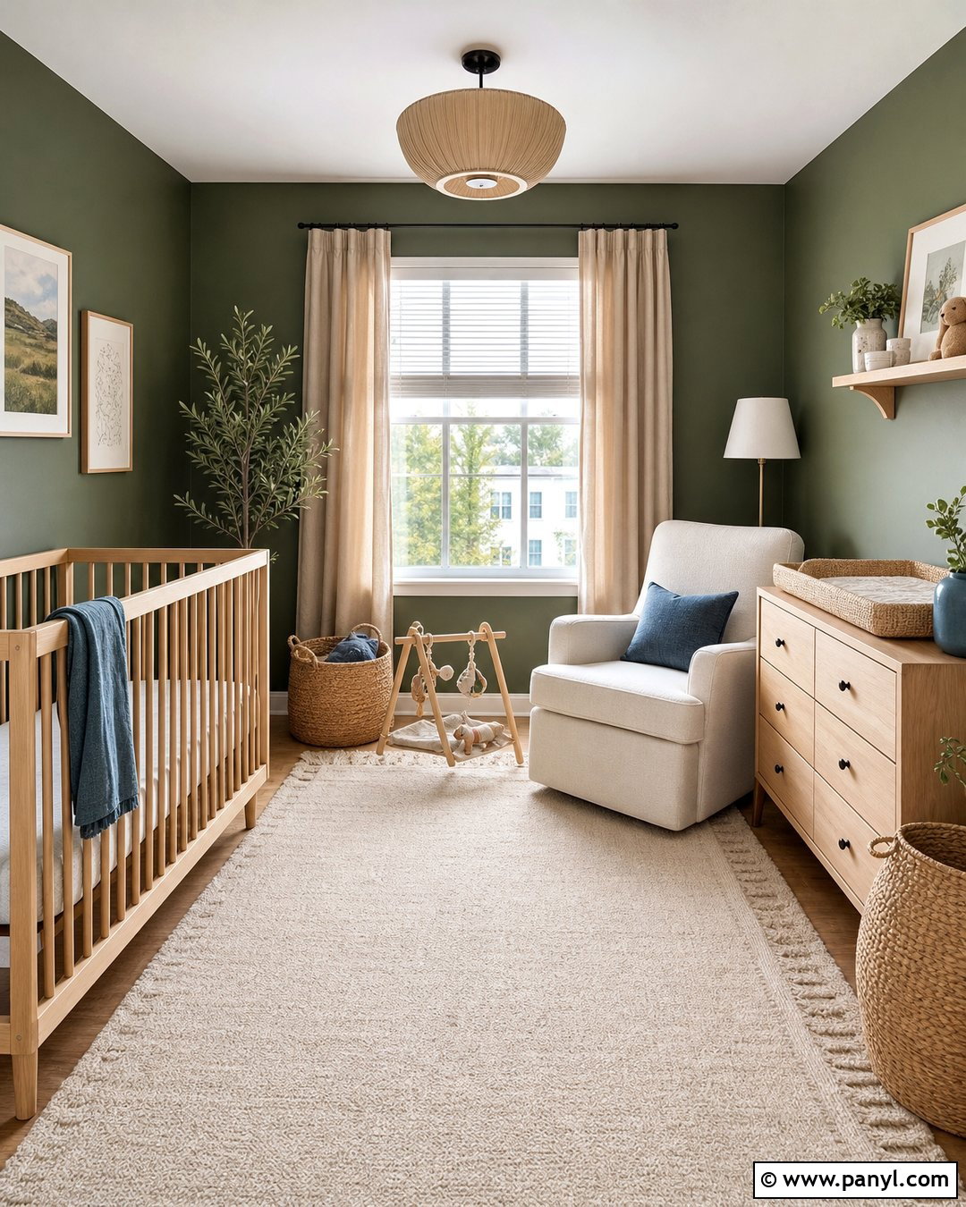 Dark Green Nursery With Natural Wood - 20 Dark Green Color For Wall Ideas