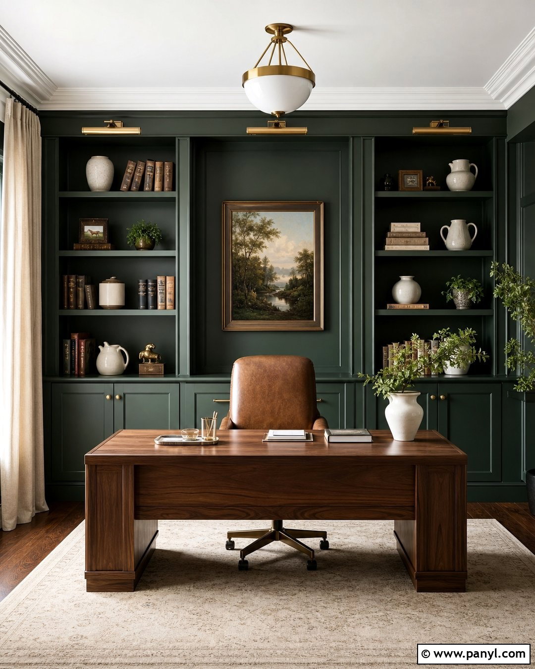 Dark Green Office Built-In Wall - 45 dark green accent wall ideas