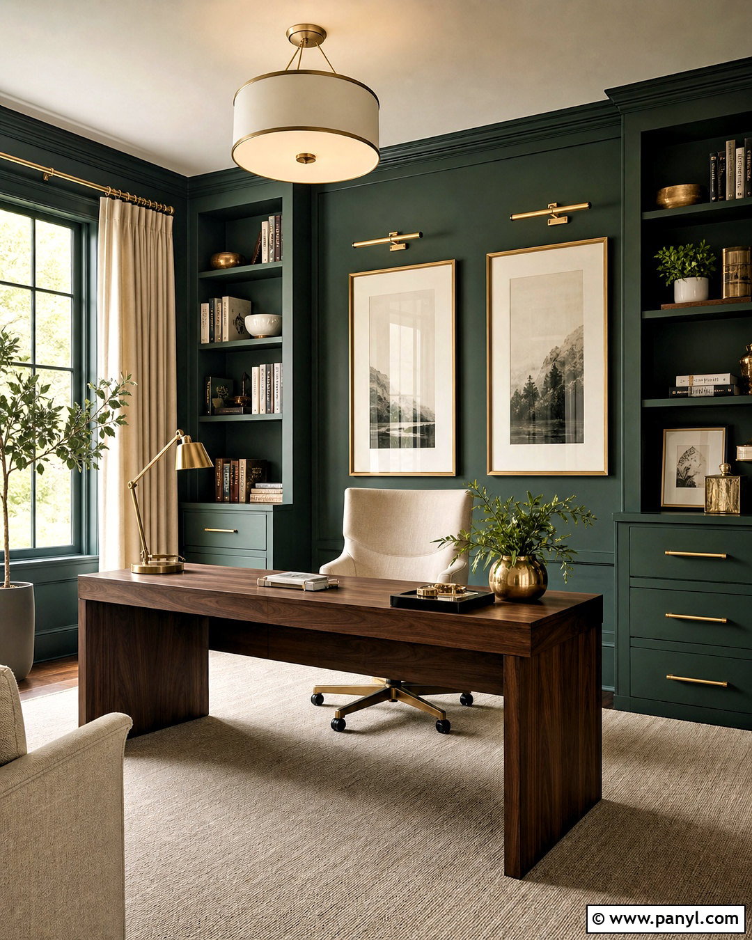 Dark Green Office Walls With Brass Accents - 20 dark green office walls