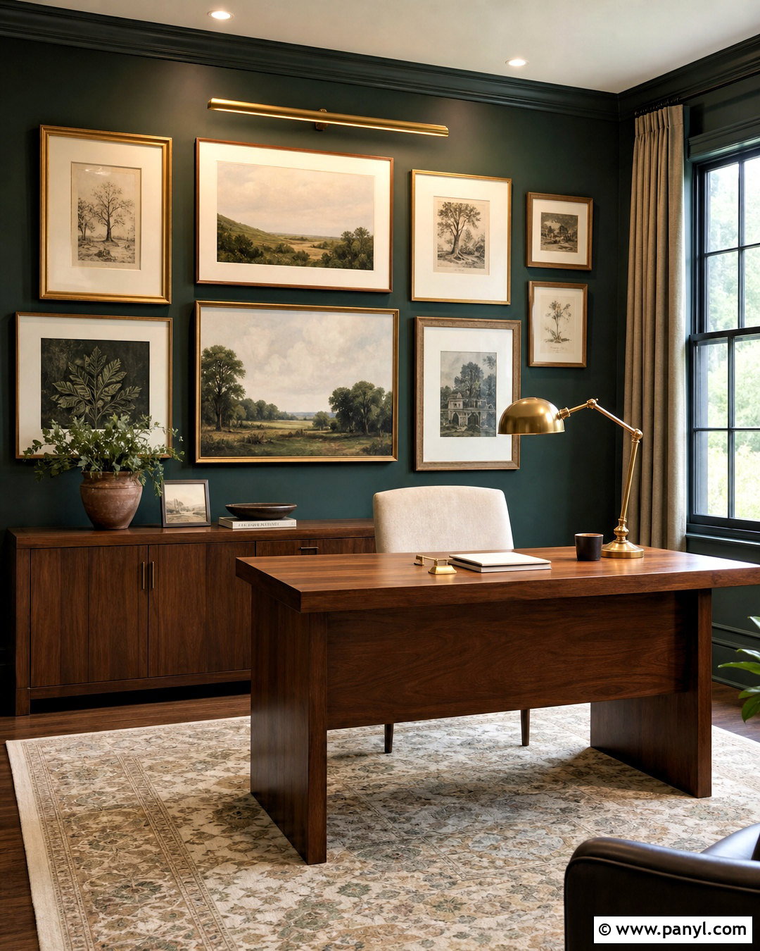 Dark Green Office Walls With Gallery Wall - 20 dark green office walls