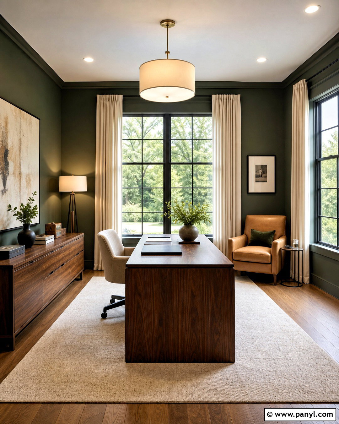 Dark Green Office Walls With Large Windows - 20 dark green office walls