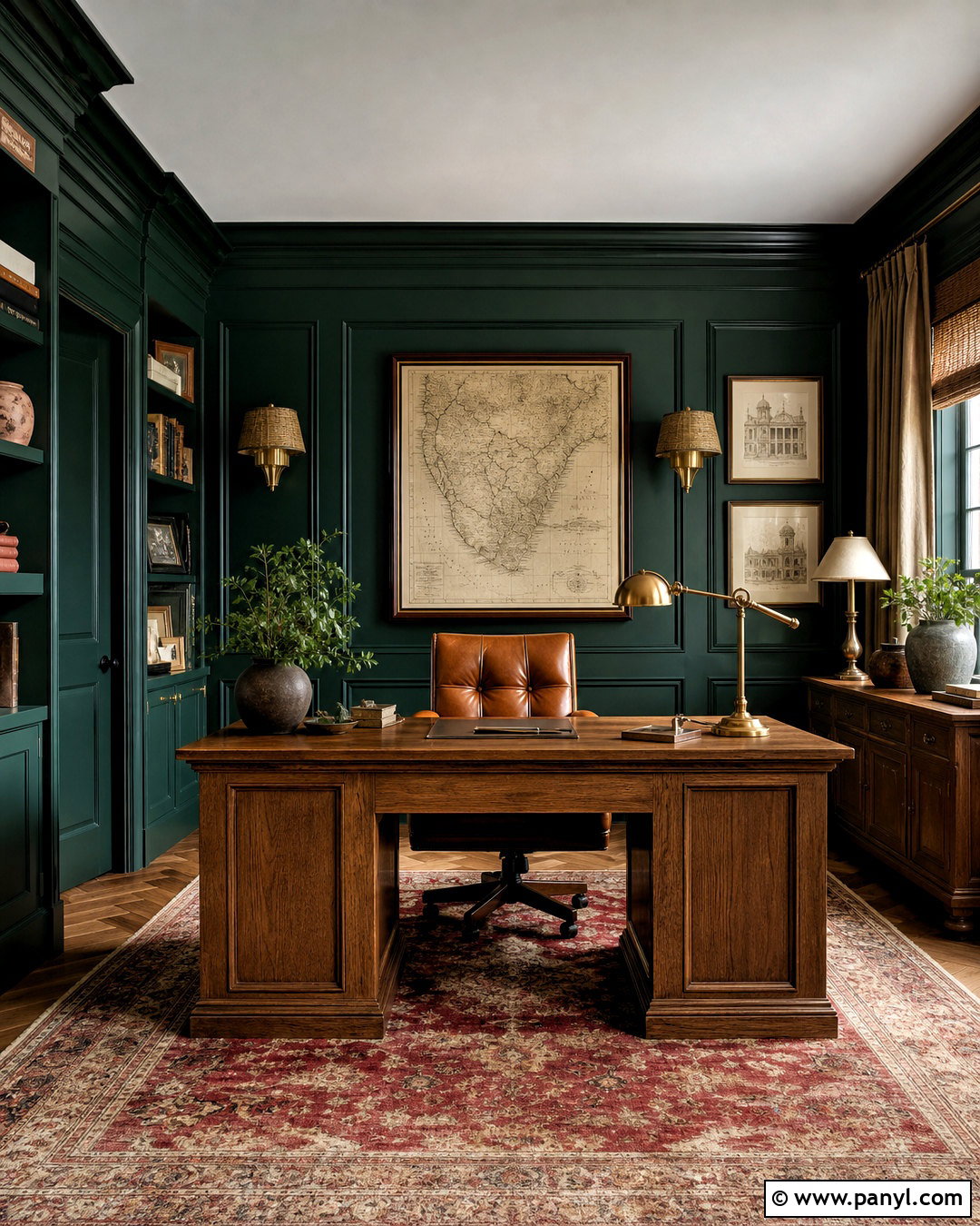 Dark Green Office Walls With Leather Chair - 20 dark green office walls