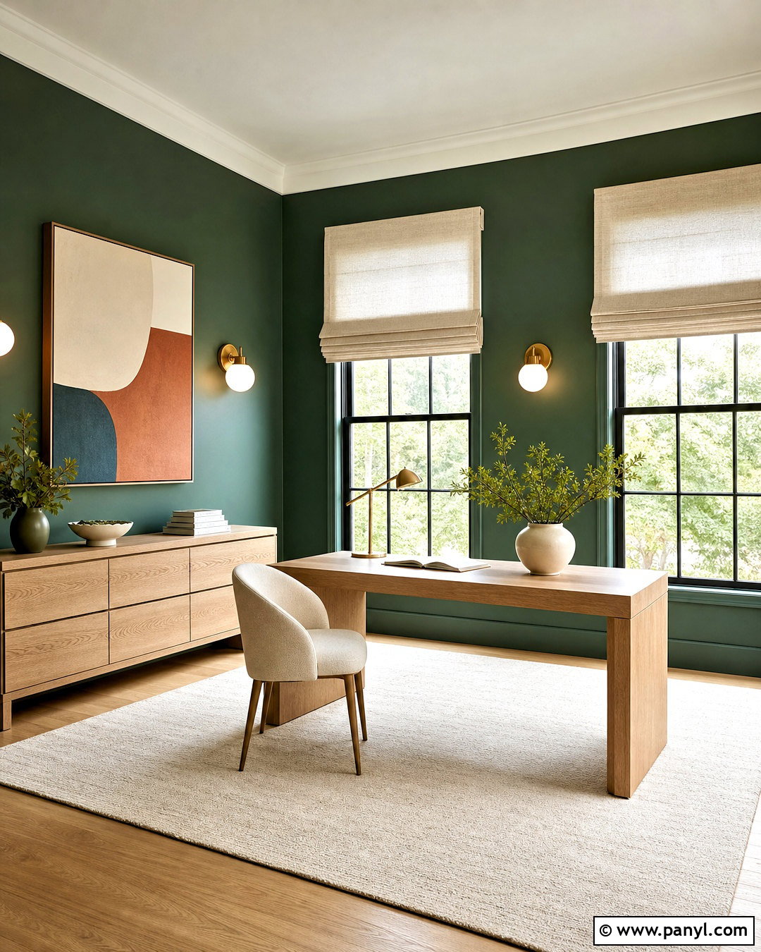 Dark Green Office Walls With Light Oak Desk - 20 dark green office walls